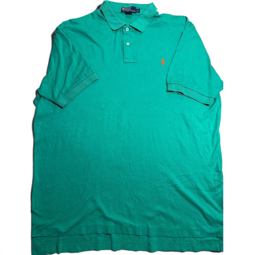 Polo Ralph Lauren Mens XL Green Short Sleeve Cotton Pique Polo Shirt Orange Pony